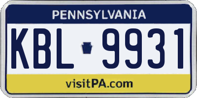 PA license plate KBL9931