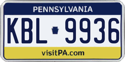 PA license plate KBL9936