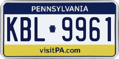 PA license plate KBL9961