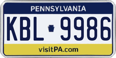 PA license plate KBL9986