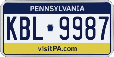 PA license plate KBL9987