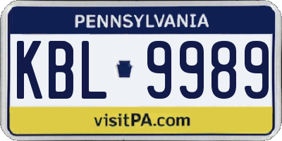 PA license plate KBL9989