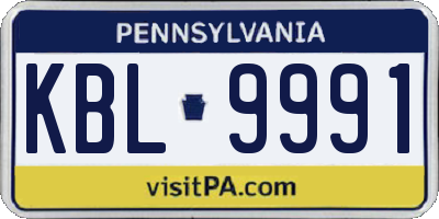PA license plate KBL9991