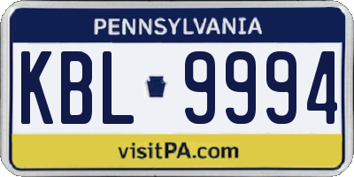 PA license plate KBL9994