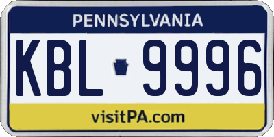 PA license plate KBL9996