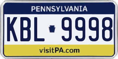 PA license plate KBL9998
