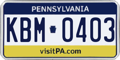 PA license plate KBM0403