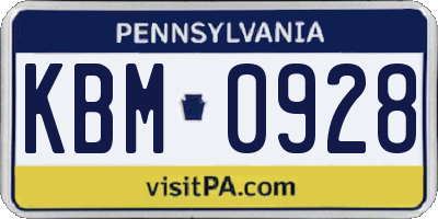 PA license plate KBM0928
