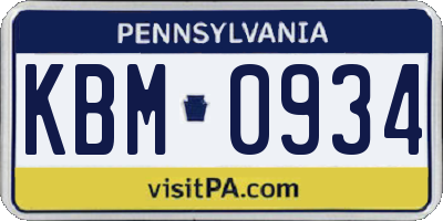 PA license plate KBM0934