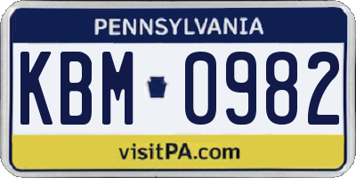 PA license plate KBM0982