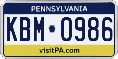 PA license plate KBM0986