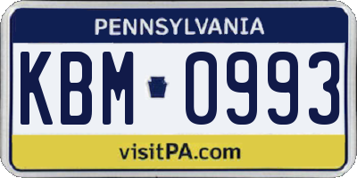 PA license plate KBM0993