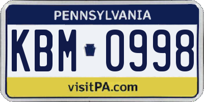 PA license plate KBM0998