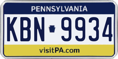 PA license plate KBN9934