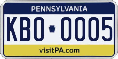 PA license plate KBO0005