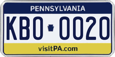 PA license plate KBO0020