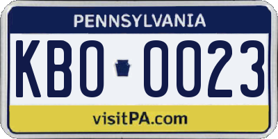 PA license plate KBO0023