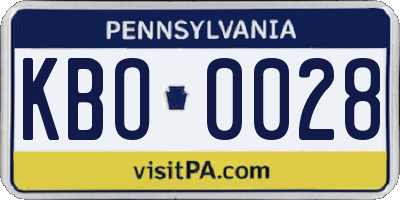 PA license plate KBO0028