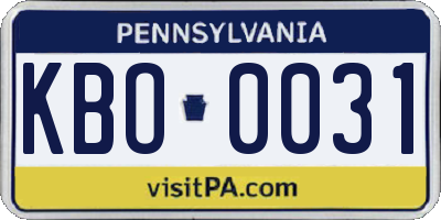 PA license plate KBO0031