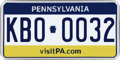 PA license plate KBO0032