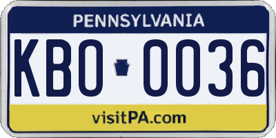 PA license plate KBO0036