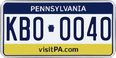 PA license plate KBO0040