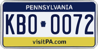 PA license plate KBO0072