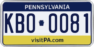 PA license plate KBO0081