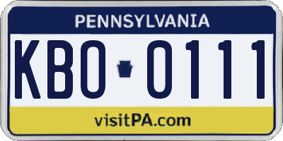 PA license plate KBO0111