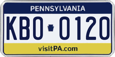 PA license plate KBO0120