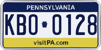PA license plate KBO0128