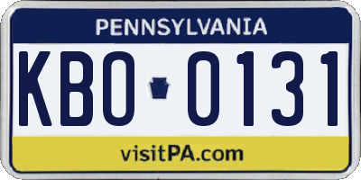 PA license plate KBO0131