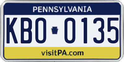 PA license plate KBO0135