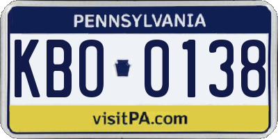 PA license plate KBO0138