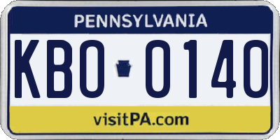 PA license plate KBO0140