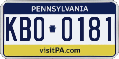 PA license plate KBO0181