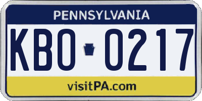 PA license plate KBO0217