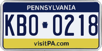 PA license plate KBO0218