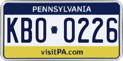 PA license plate KBO0226