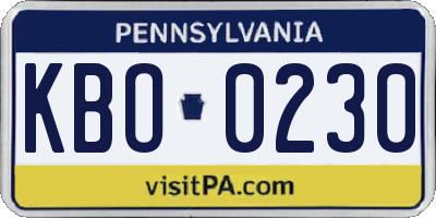 PA license plate KBO0230