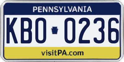 PA license plate KBO0236