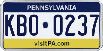 PA license plate KBO0237