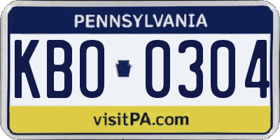 PA license plate KBO0304