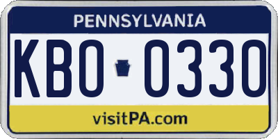 PA license plate KBO0330