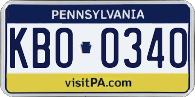 PA license plate KBO0340