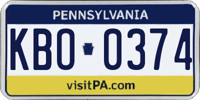 PA license plate KBO0374