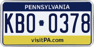 PA license plate KBO0378