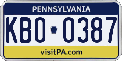 PA license plate KBO0387