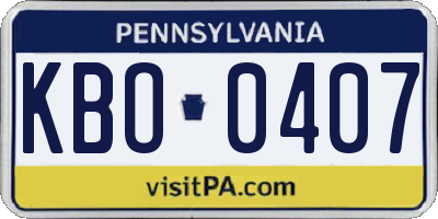 PA license plate KBO0407