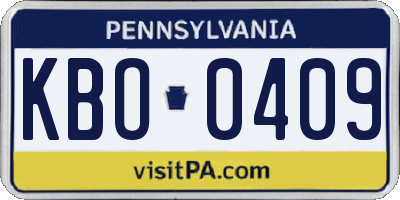PA license plate KBO0409